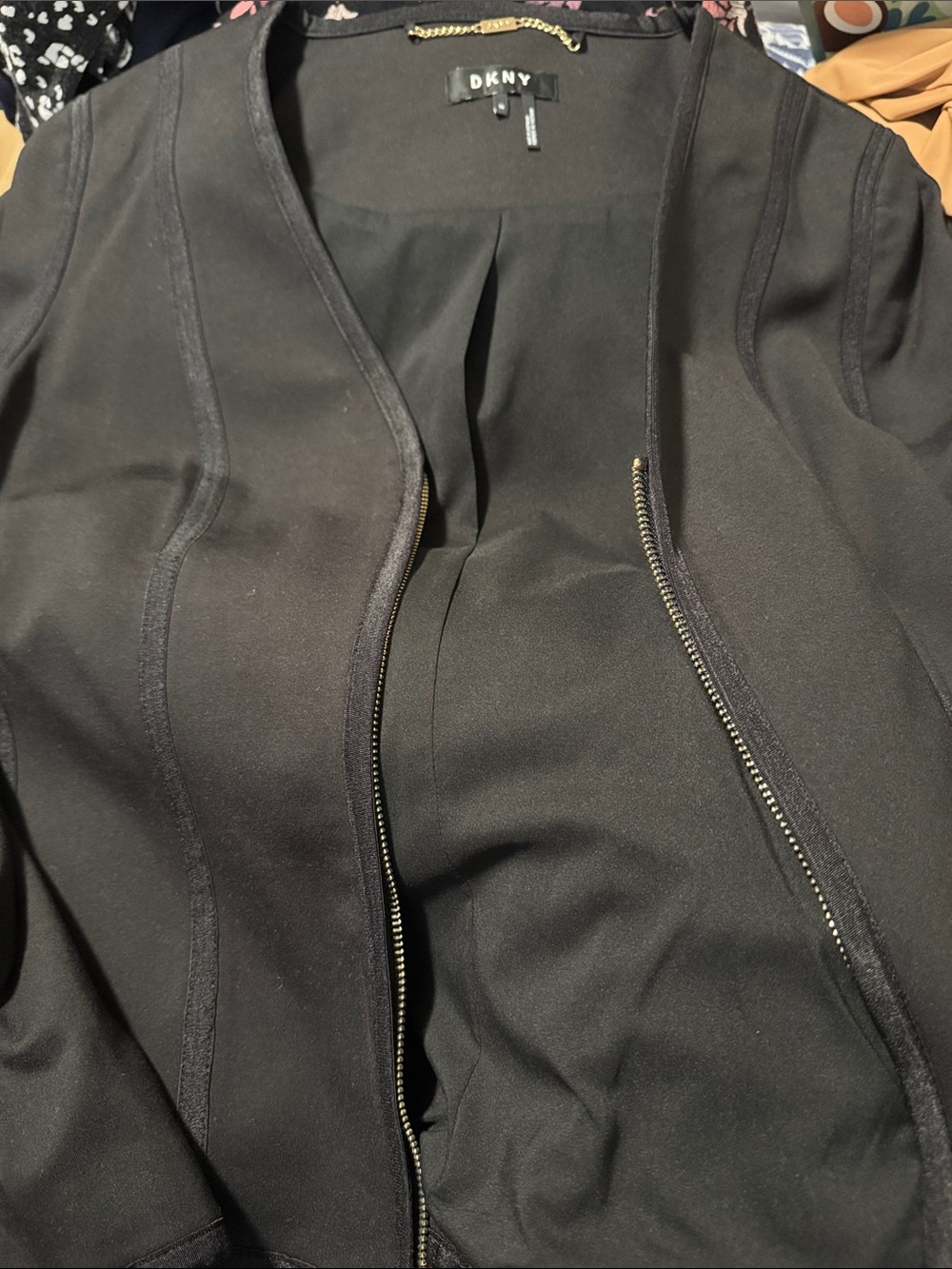 DKNY Black Zip-Front Ponte Blazer